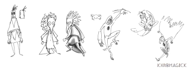 Main character design exploration sketches